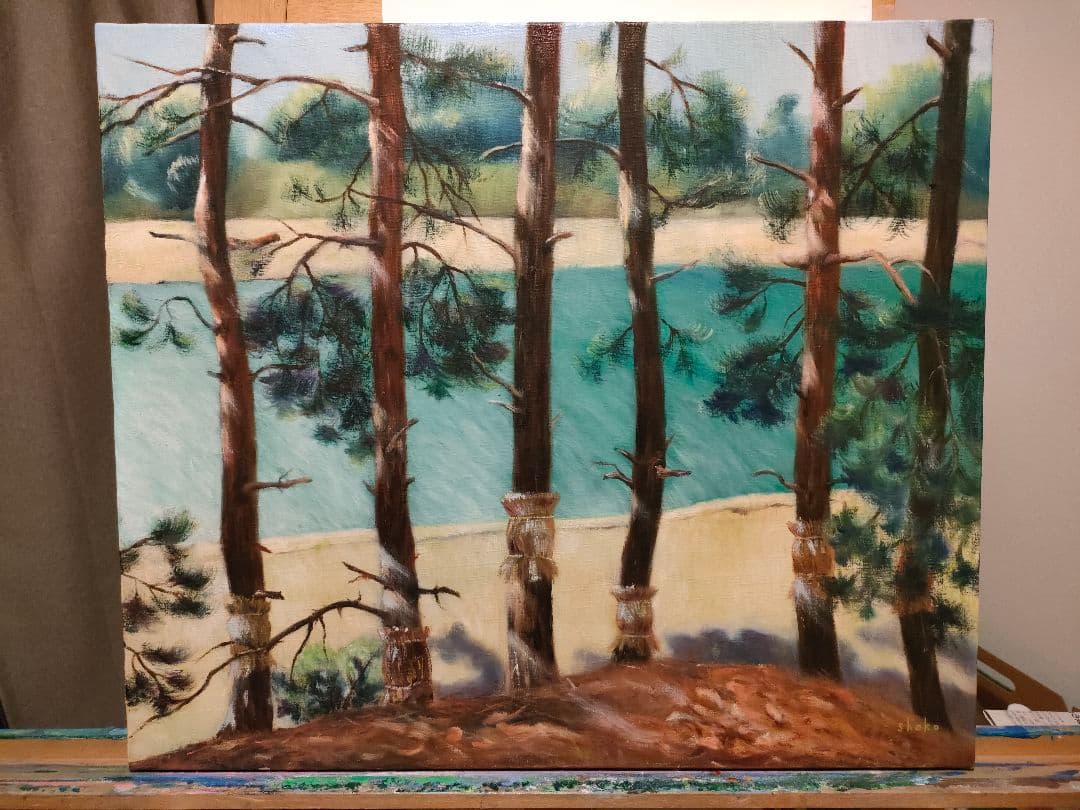 油彩画　原画　絵画　Ｆ10 一点物　【ニテコ池】　アート作品　油絵　風景画原画