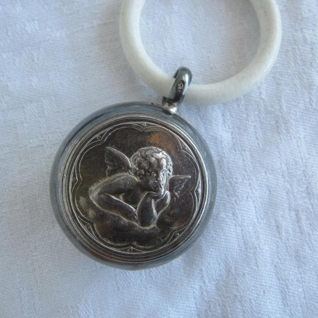 シルバー銀製 ラトル 天使 がらがら ベビー フランスアンティーク