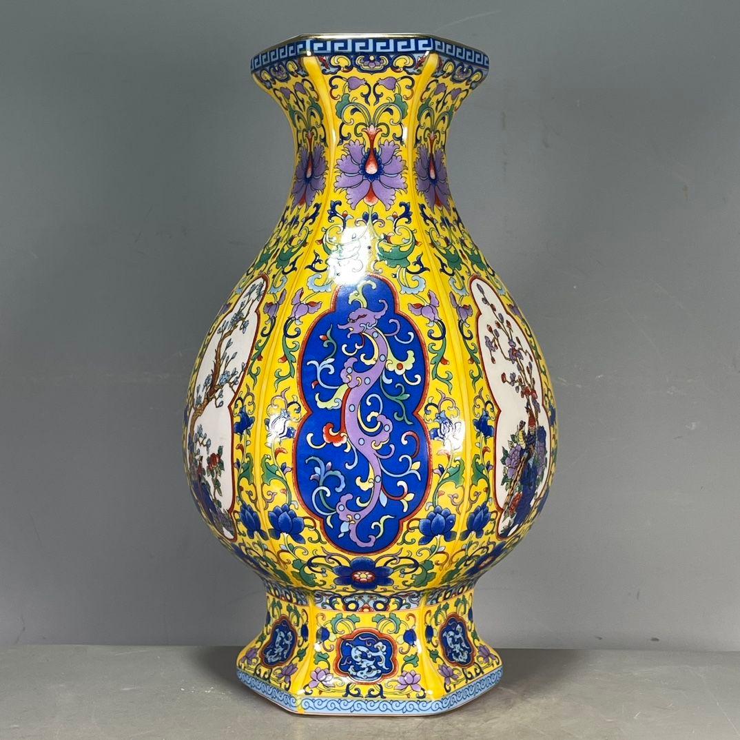 清雍正琺瑯彩賞瓶 花瓶 置物 景徳鎮 陶磁器 装飾品 現代工芸品 美術品