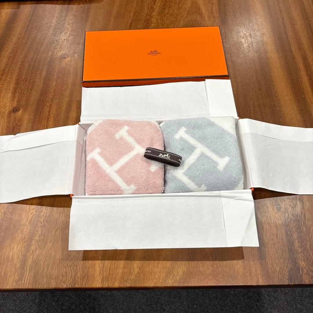 HERMES タオルハンカチセット ピンク ブルー