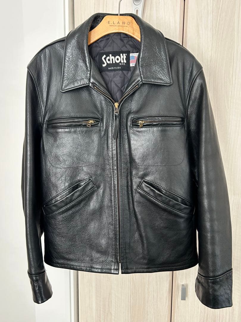 【絶版希少】 schott襟付トラッカーレザージャケット38ブラック黒